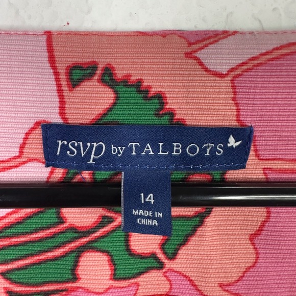 RSVP by Talbots Shirt Womens 14 Red Pink Floral Tropical Vacation Resort Preppy - Picture 3 of 7
